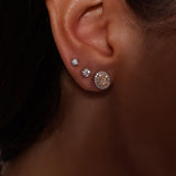 18K Solid Yellow & White Gold Natural Diamond Stud Earrings